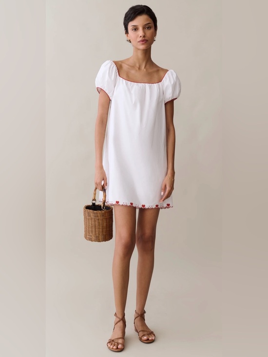 Few Moda Dresses & Skirts - Sorella Nya Cotton Dress White Red Heart Embroidery S NWT